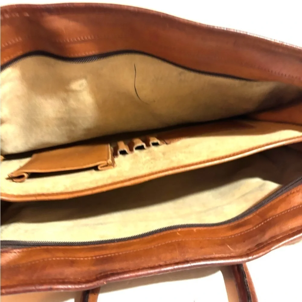 Vintage unisex Brown distressed Leather briefcase work travel Bag